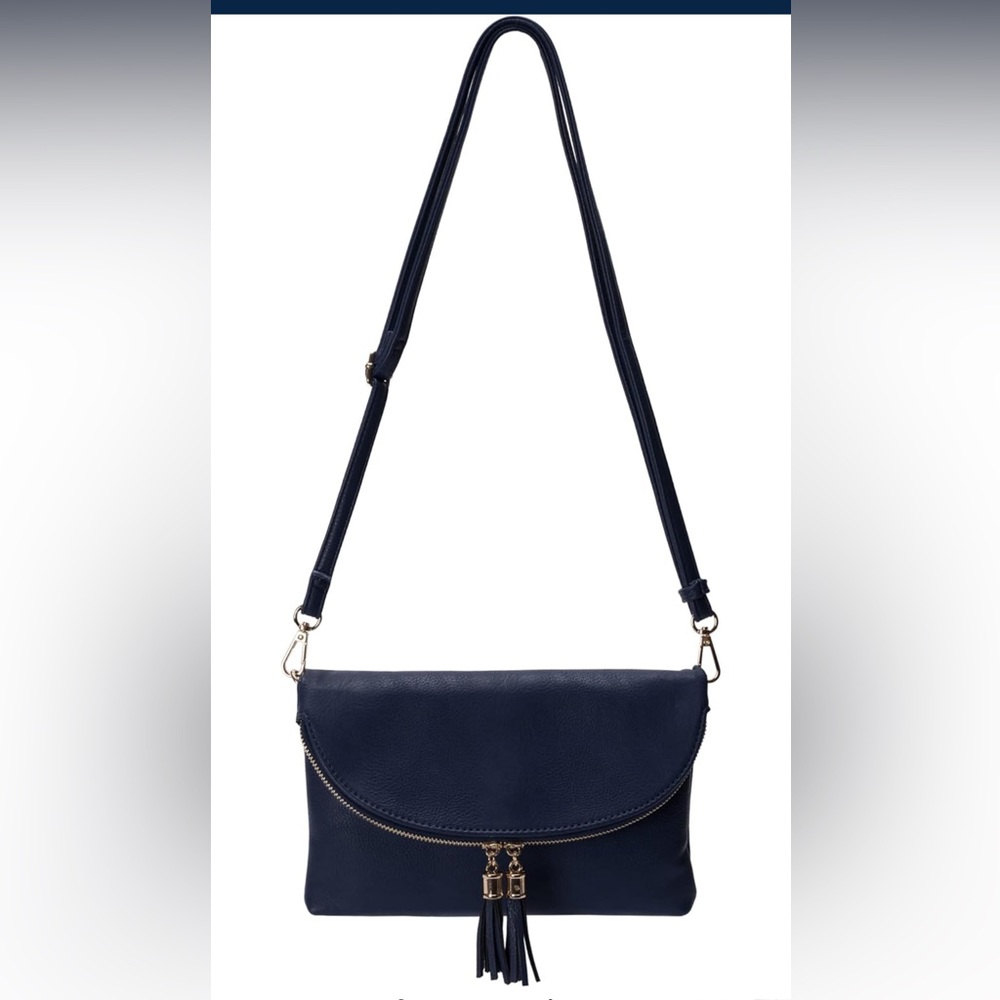 New! Navy Blue Envelope Purse Crossbody Bag With Tassels - Picture 3 of 5